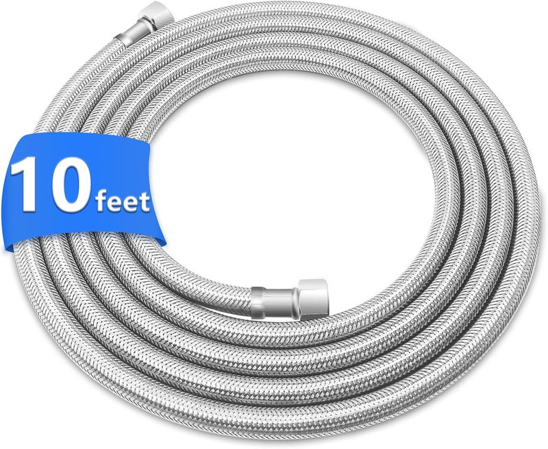 SPUREST 10FT Stainless Steel Braided Water Supply Line for Dishwasher, Brass 3/8 Inch Compression x 3/8 Inch Compression Connections, Food Grade PEX Inner Tube Water Hose - Image 1